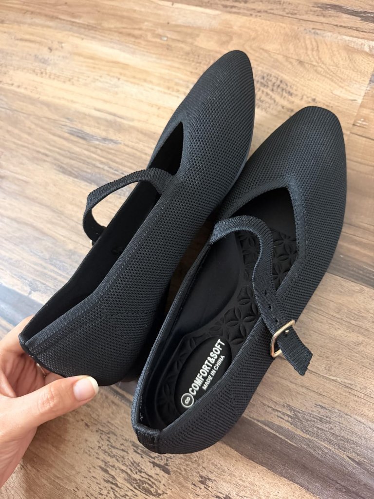 Women's Black Square Toe Mary Janes Ballet Flats Comfortable Strap Shoes